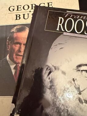 Roosevelt & George Bush Hardcover History Books - Black and Cream Covers